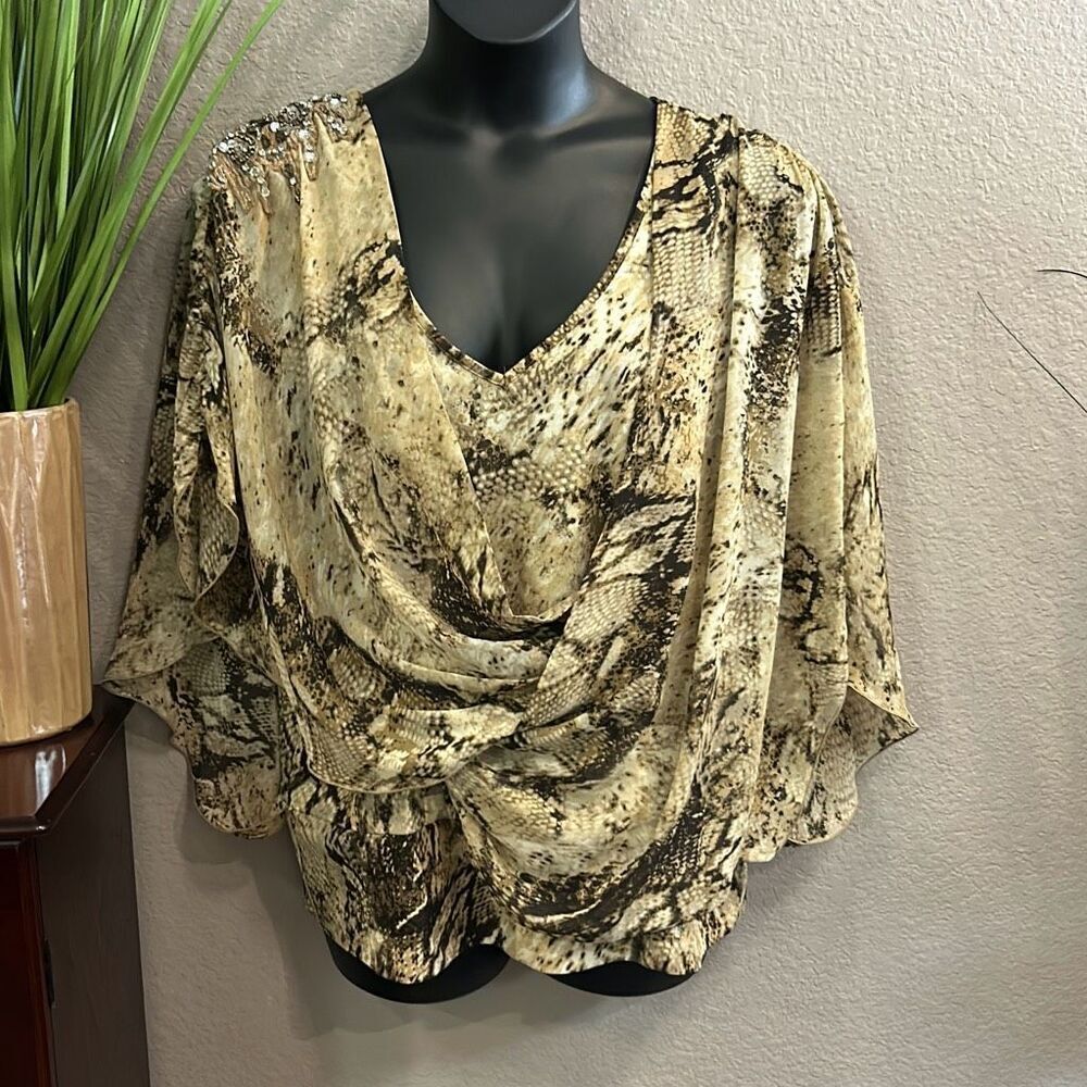#443 Madison Paige snake skin printed flow crossover top with CZ  embellishment